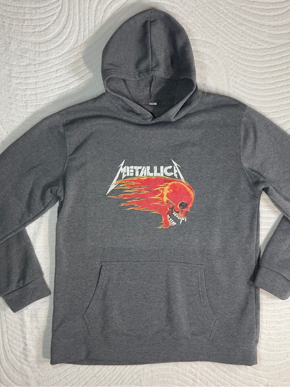 Metallica Men's Dark Gray Hoodie Pullover with Flame Skull Graphic Size XXL